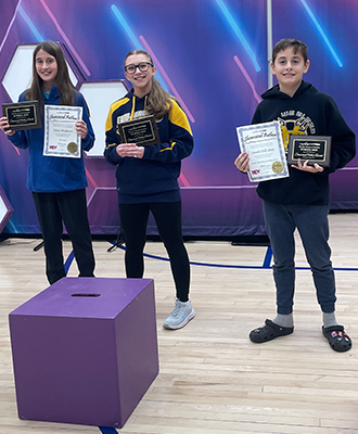  Dakota Windhausen, Adaline Dudley, Camden Dello Stritto stand with their awards